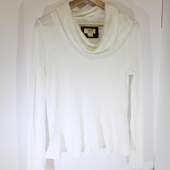 MAEVE Anthropologie Ivory Cowl Neck Peplum Thin Knit Long Sleeve Top Size M - Picture 7 of 12